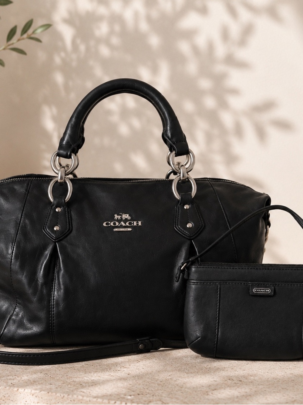 Authentic Coach Colette Leather Satchel & Matching Wristlet silver hardware